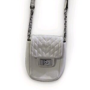 Karl Lagerfeld Agyness Paris Quilted Leather  Crossbody Bag White Chain Strap